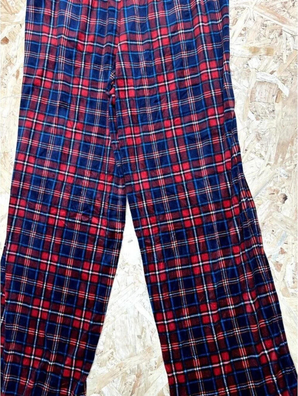 Nautica Pajama Pants Mens Small Red Blue Plaid Fleece Lounge Sleepwear